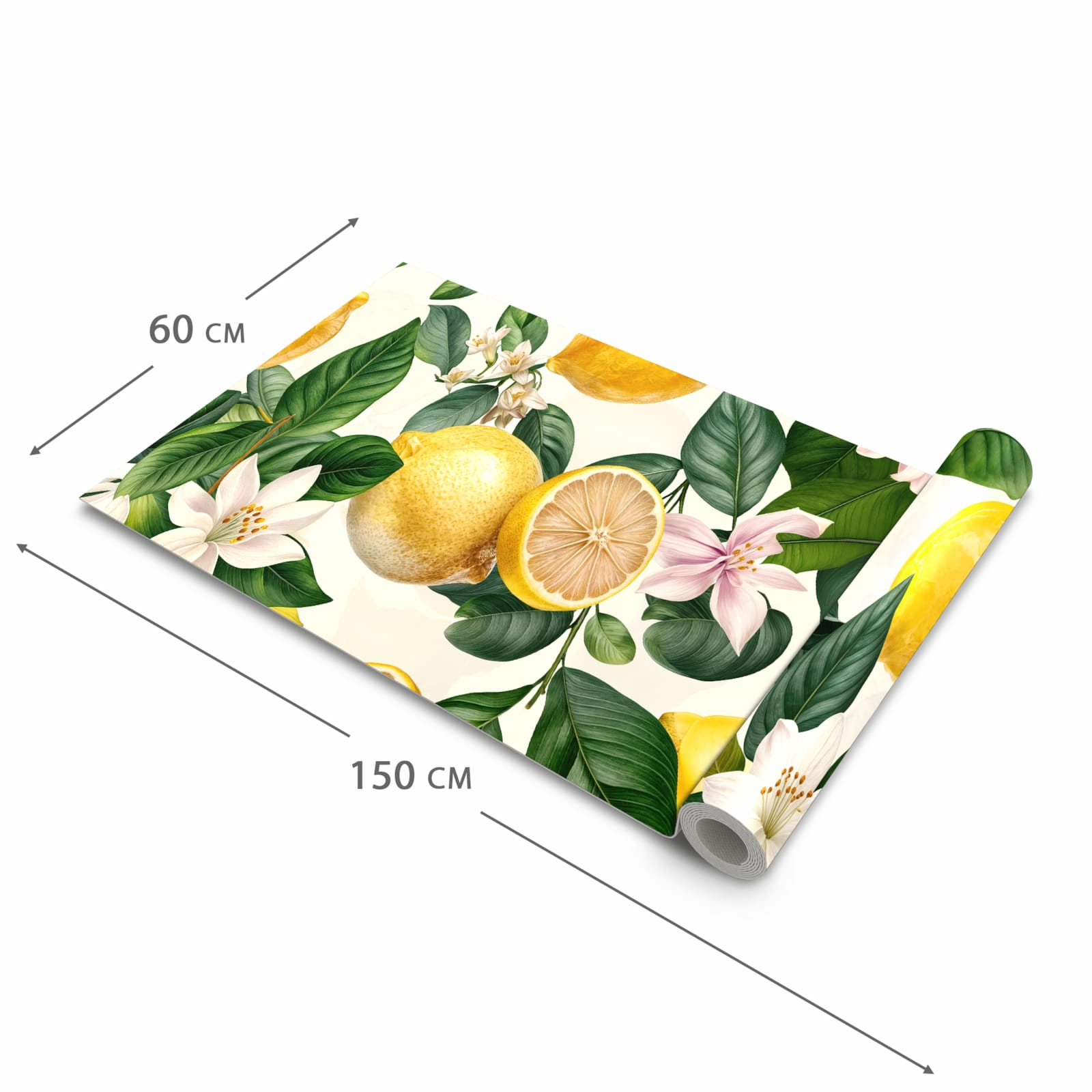 Waschbarer Küchenteppich mit Motiv Zitronenblumen in der Größe 80x200 cm