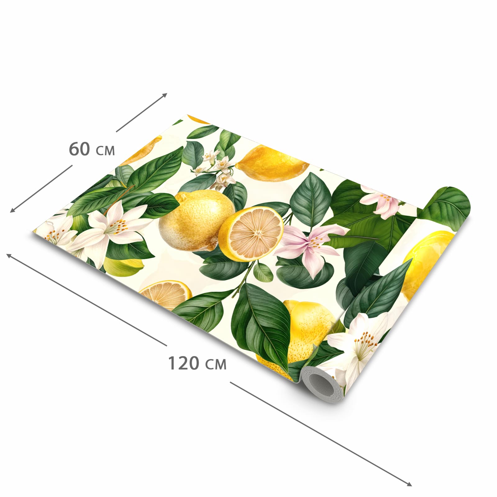 Strapazierfähiger abwaschbarer Küchenläufer mit Motiv Zitronenblumen in der Größe 80x200 cm