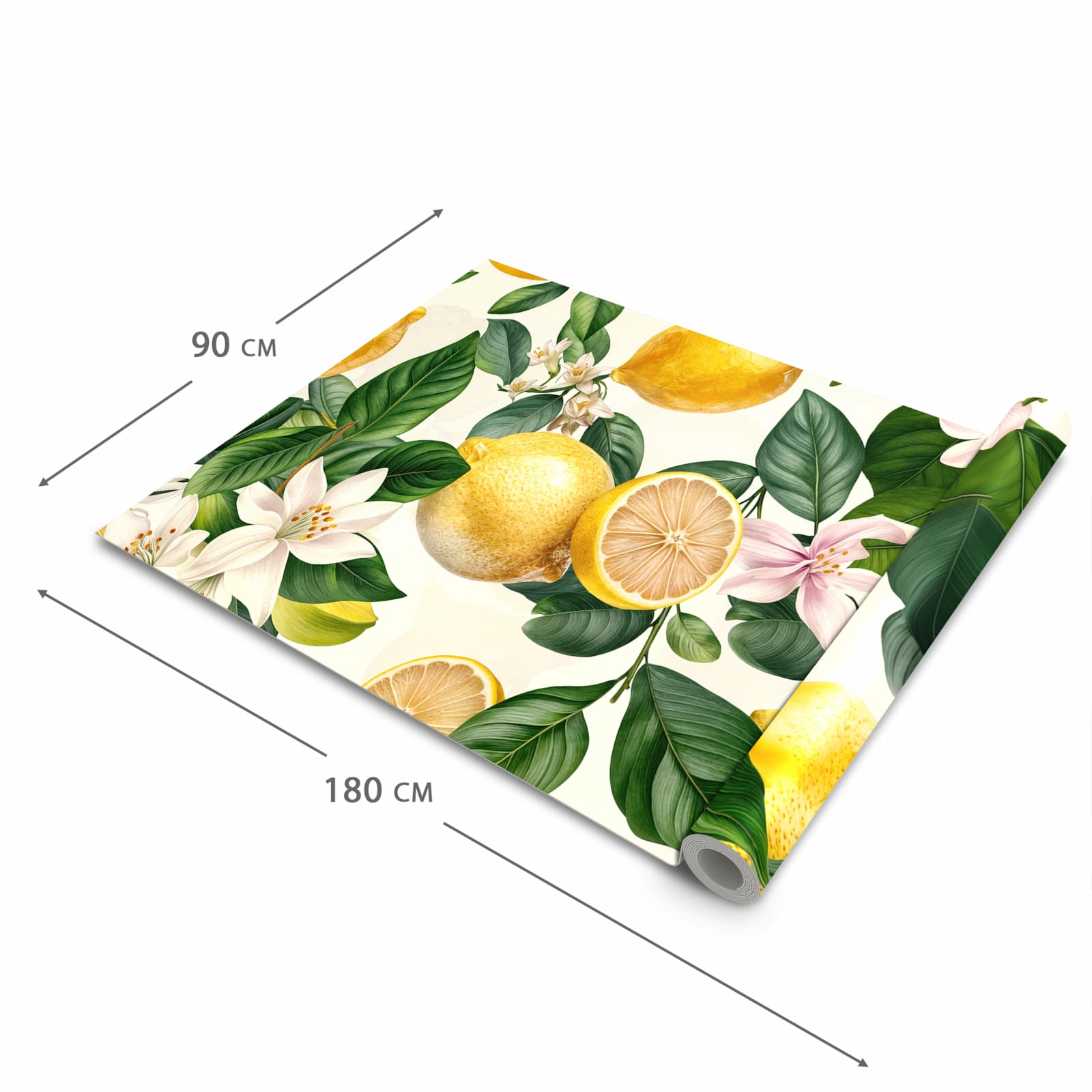 Zeitsparender Küchenläufer mit Motiv Zitronenblumen in der Grösse 80x250 cm