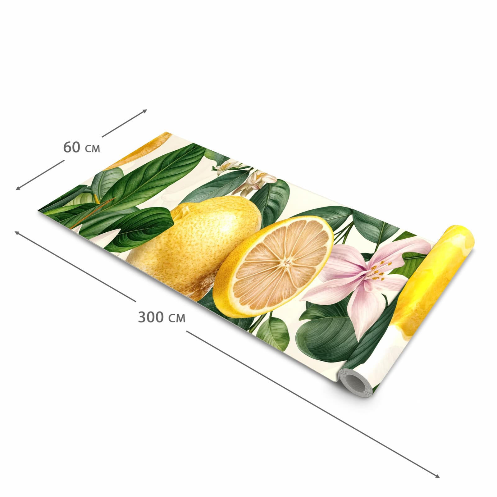 Bodenschonender Küchenteppich mit Motiv Zitronenblumen in der Grösse 80x200 cm