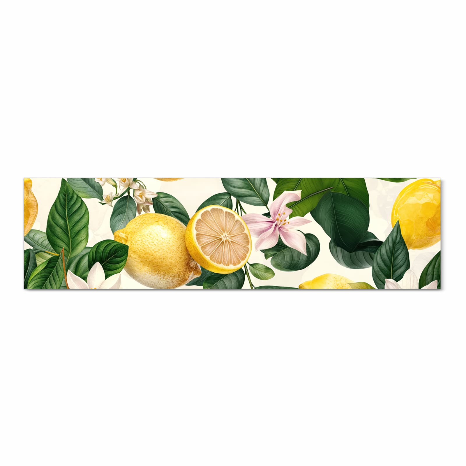 Flacher waschbarer Küchenteppich mit Motiv Zitronenblumen in Frontansicht