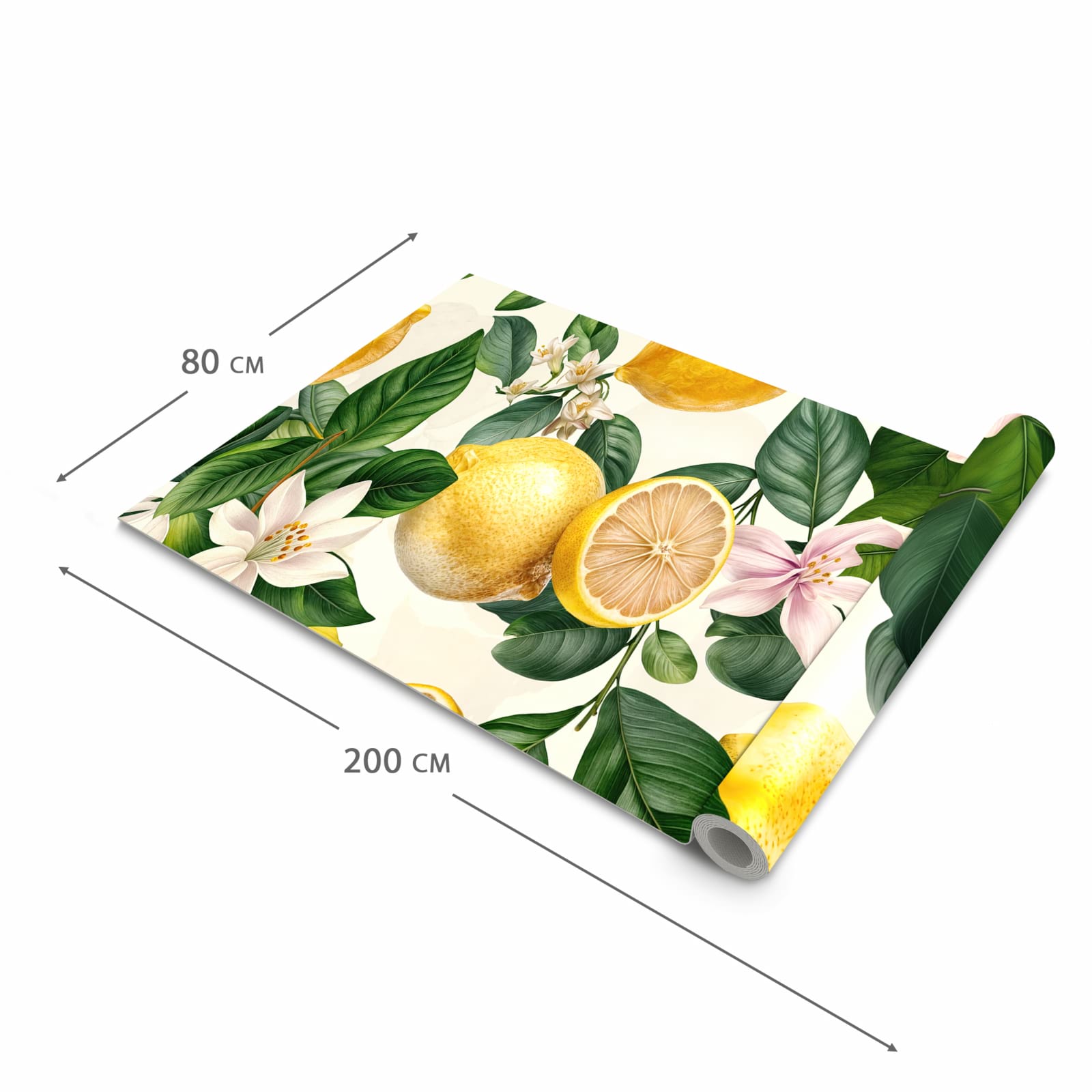 Bodenschonender Küchenteppich mit Motiv Zitronenblumen in der Grösse 80x250 cm