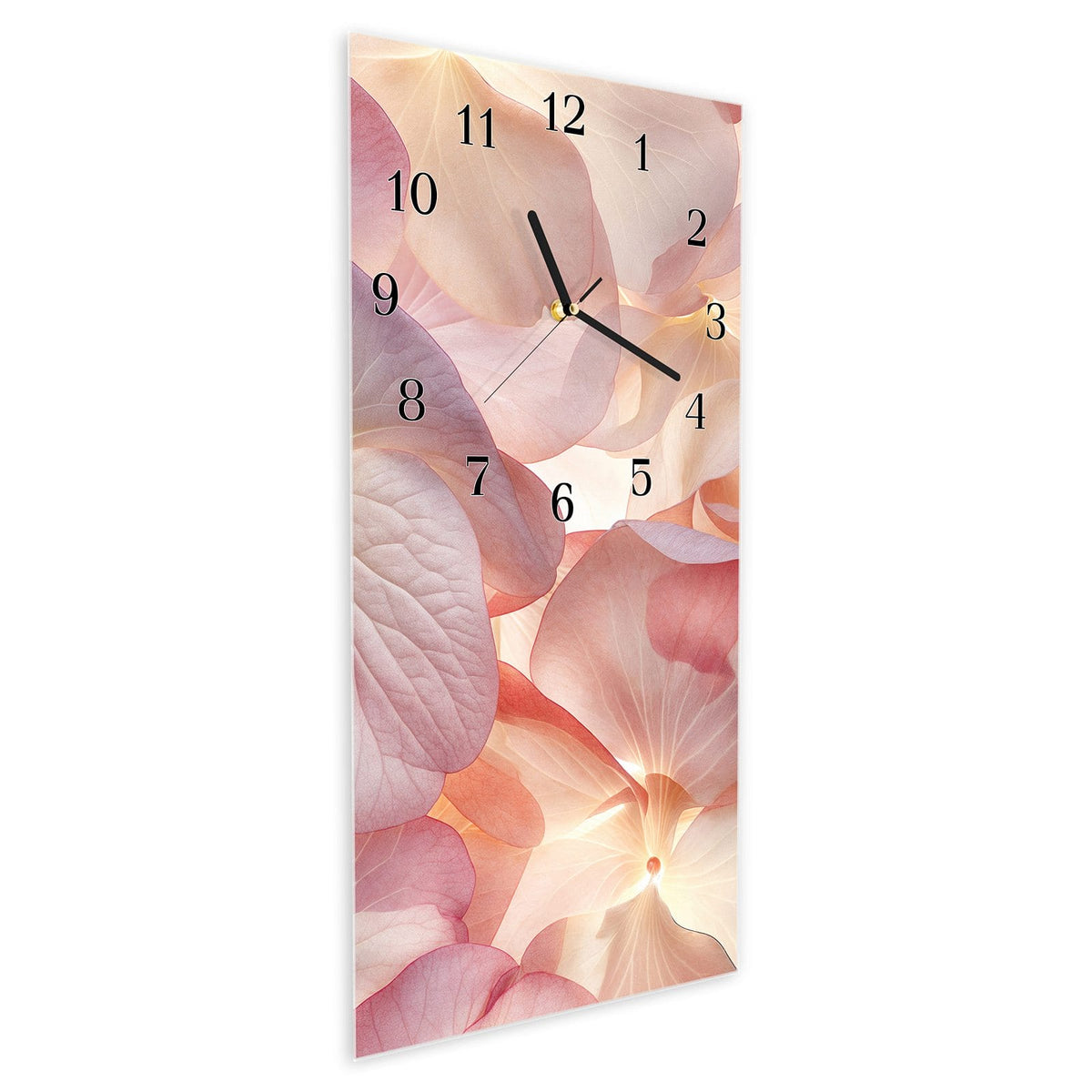 Vormontiert – mit Schwebeeffekt – Wanduhr Pastellblütenzauber aus Glas – Hochformat 30 × 60 cm