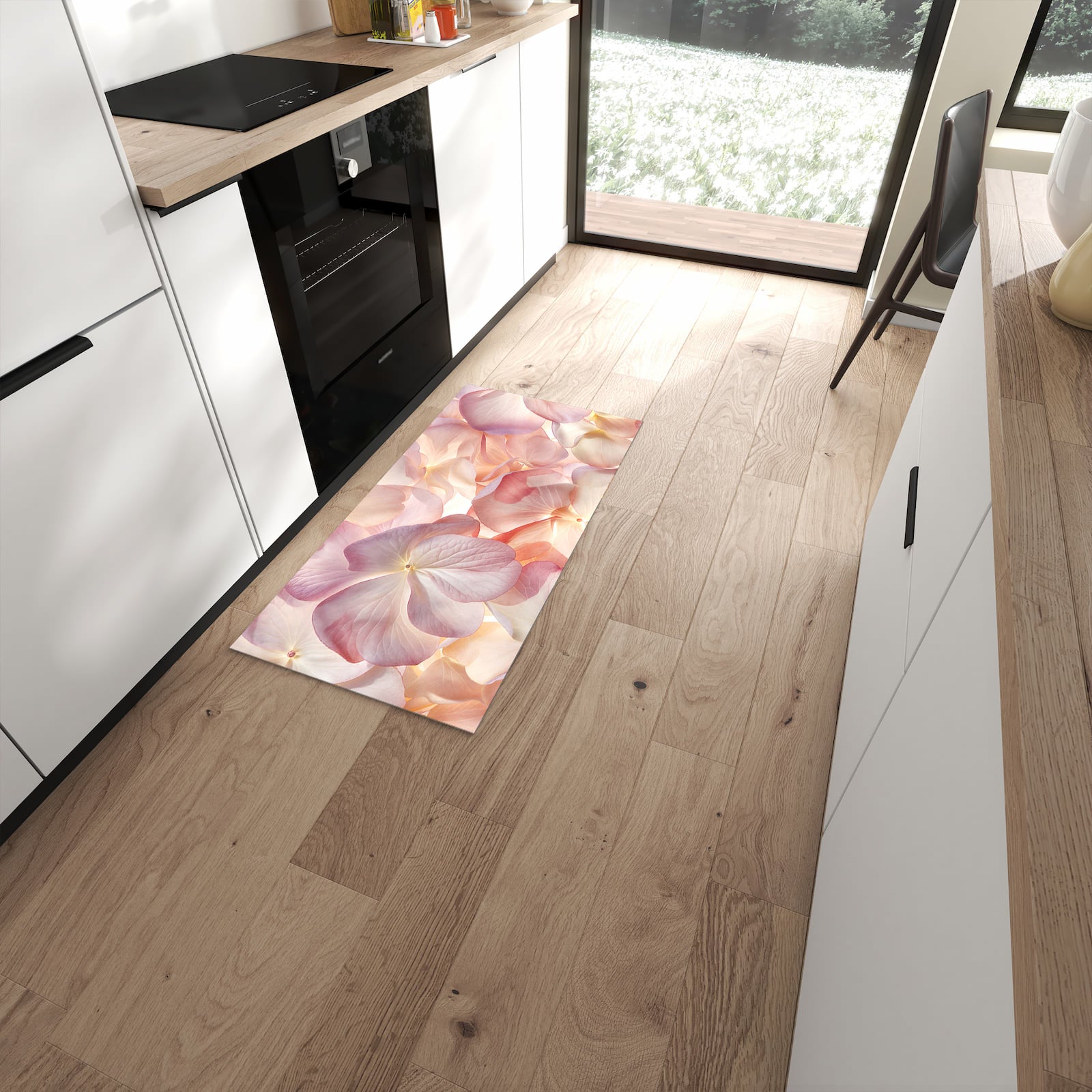 Rutschfester Küchenteppich mit Motiv Pastellblütenzauber für angenehmes Stehen in moderner Küche #grösse_60 x 120 cm