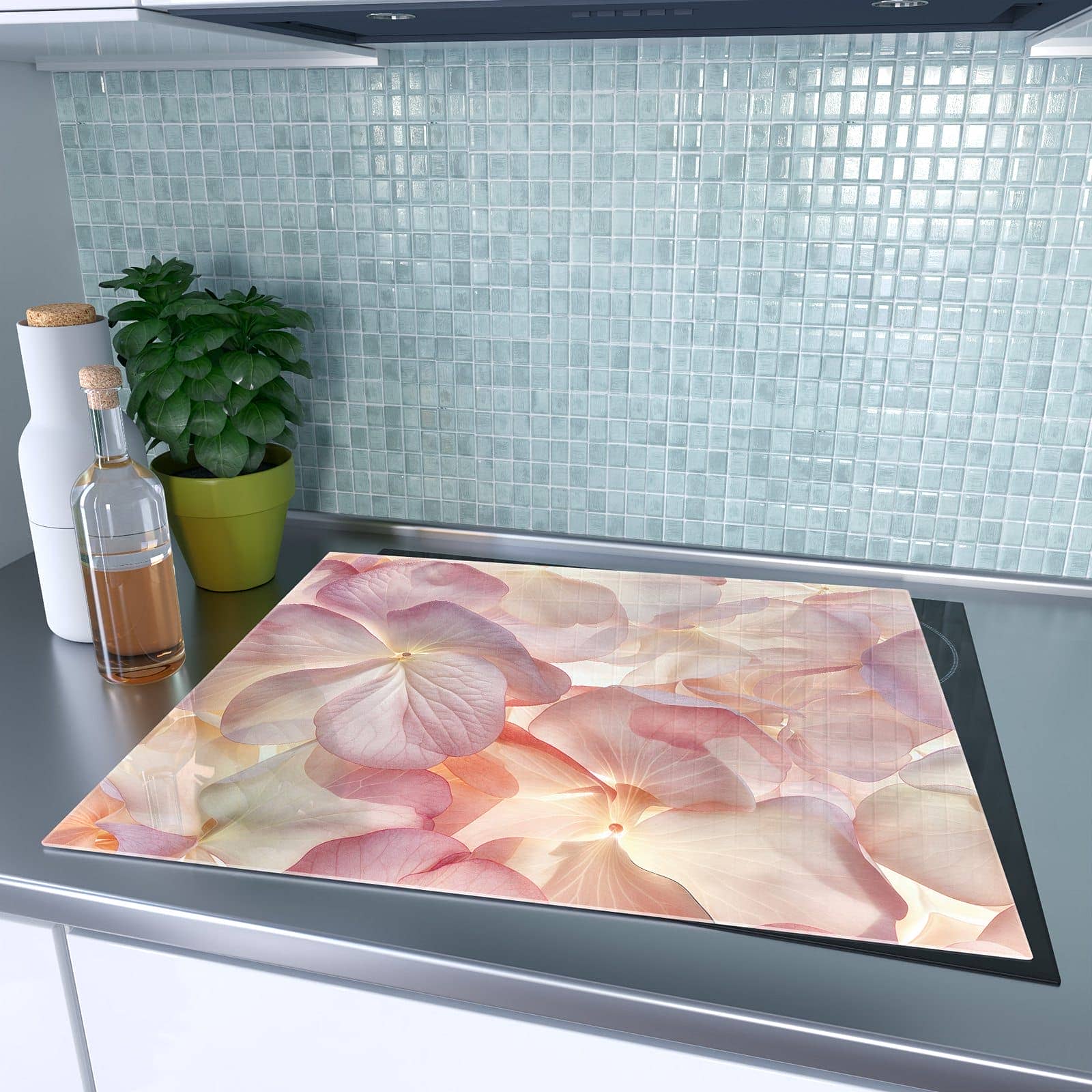 1-teilige Herdabdeckplatten für Ceranfeld mit Pastellblütenzauber-Motiv auf dem Ceranfeld