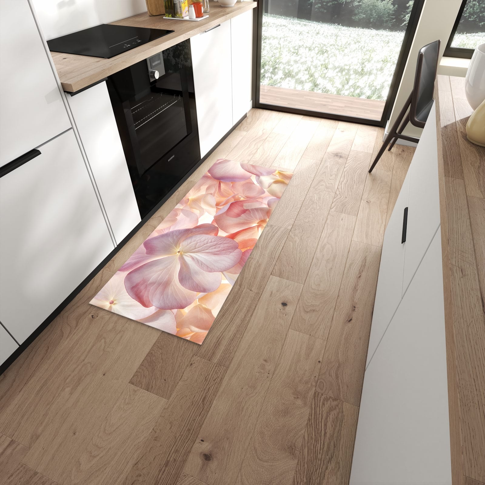 Hygienischer Küchenteppich mit Motiv Pastellblütenzauber in moderner Küche - waschbar #grösse_60 x 150 cm