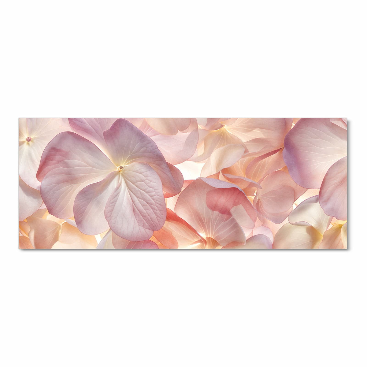 Flächenfüllende, durchscheinende Hortensienblätter in Rosa, Creme und Apricot