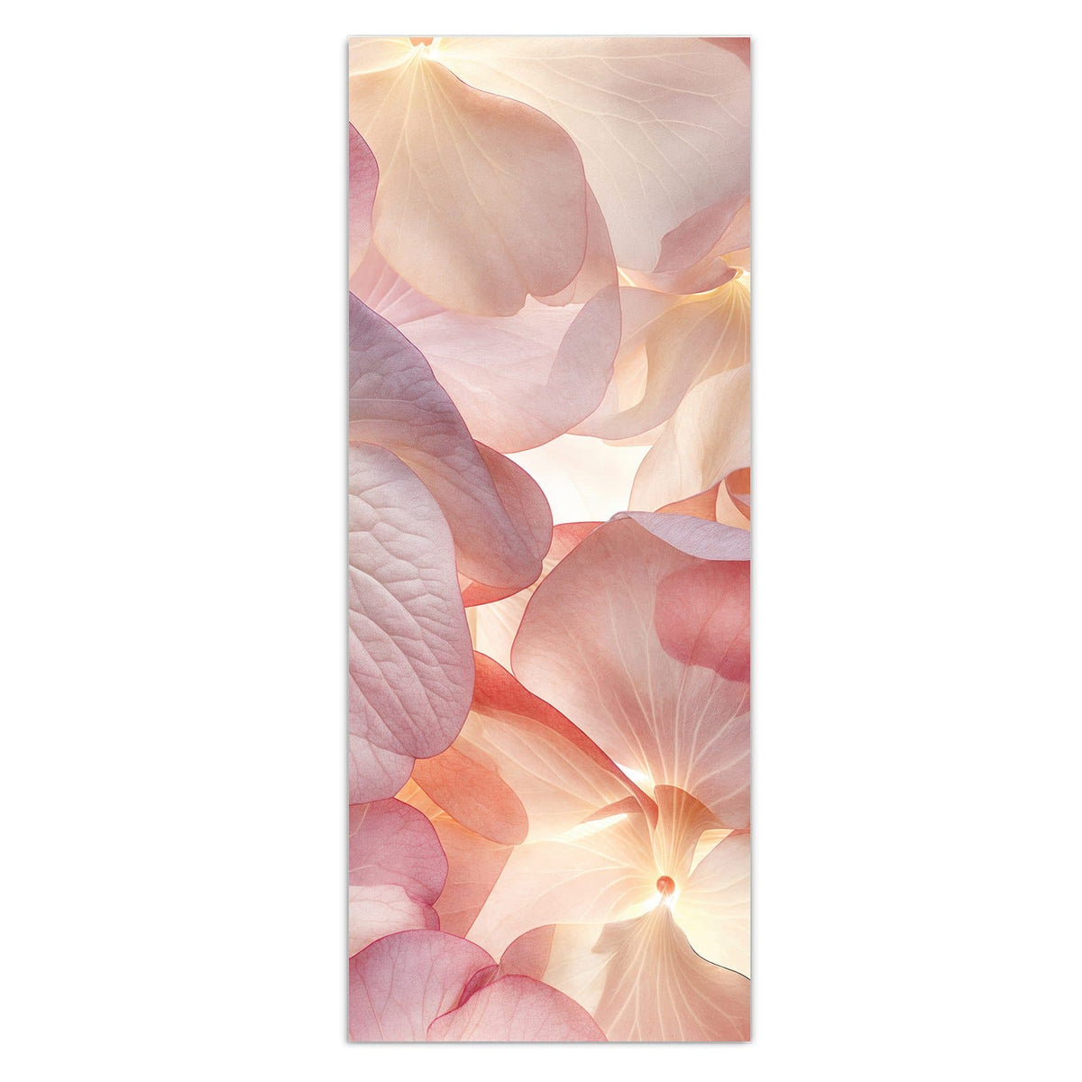 Flächenfüllende, durchscheinende Hortensienblätter in Rosa, Creme und Apricot
