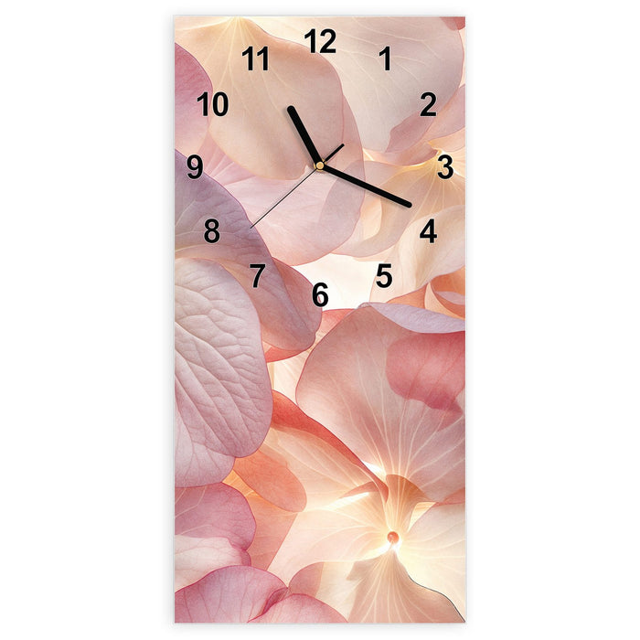 Wanduhr Pastellblütenzauber aus Glas – Hochformat 30 × 60 cm mit Ziffernblatt Modern