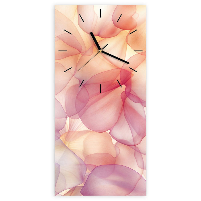 Wanduhr Zarte Blütenblätter aus Glas – Hochformat 30 × 60 cm mit Ziffernblatt Linie