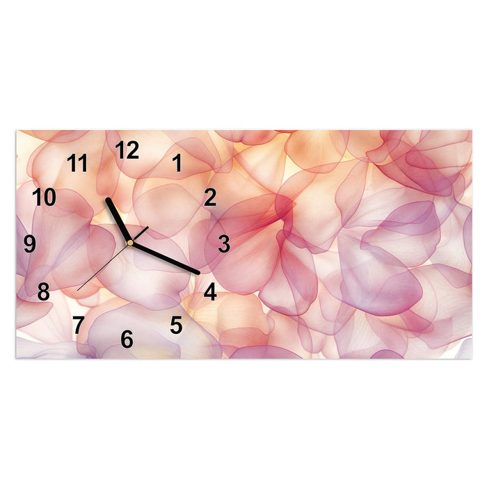 Wanduhr Rosa Blütenblätter aus Glas – Querformat 60 × 30 cm mit Ziffernblatt Modern