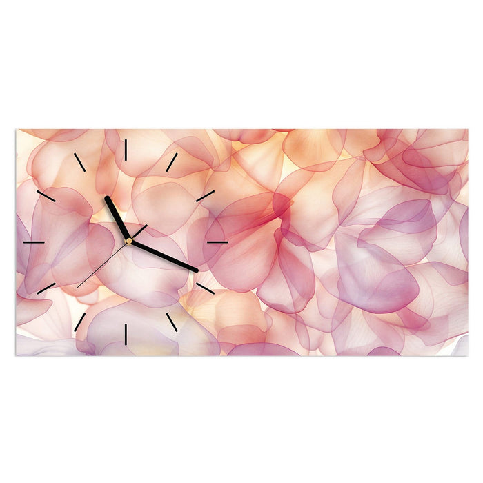 Wanduhr Rosa Blütenblätter aus Glas – Querformat 60 × 30 cm mit Ziffernblatt Linie