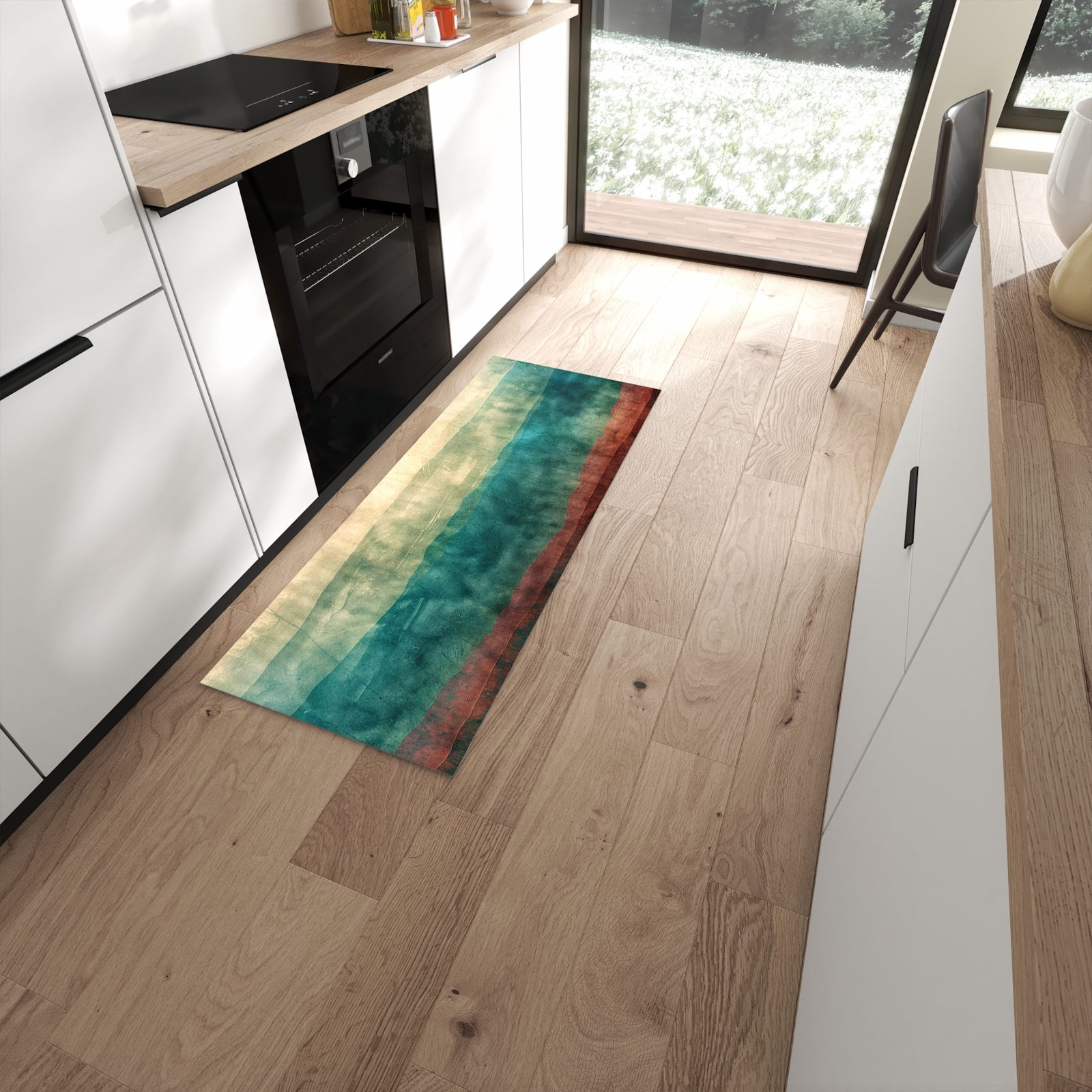 Waschbarer Küchenteppich mit Motiv Verwaschene Streifen in moderner Küche #grösse_60 x 150 cm