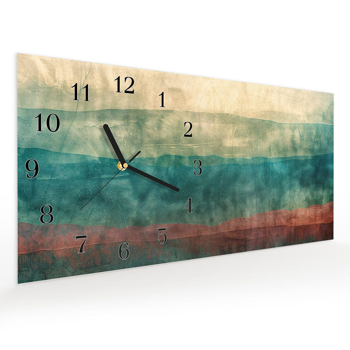 Vormontiert – mit Schwebeeffekt – Wanduhr Verwaschene Streifen aus Glas – Querformat 60 × 30 cm