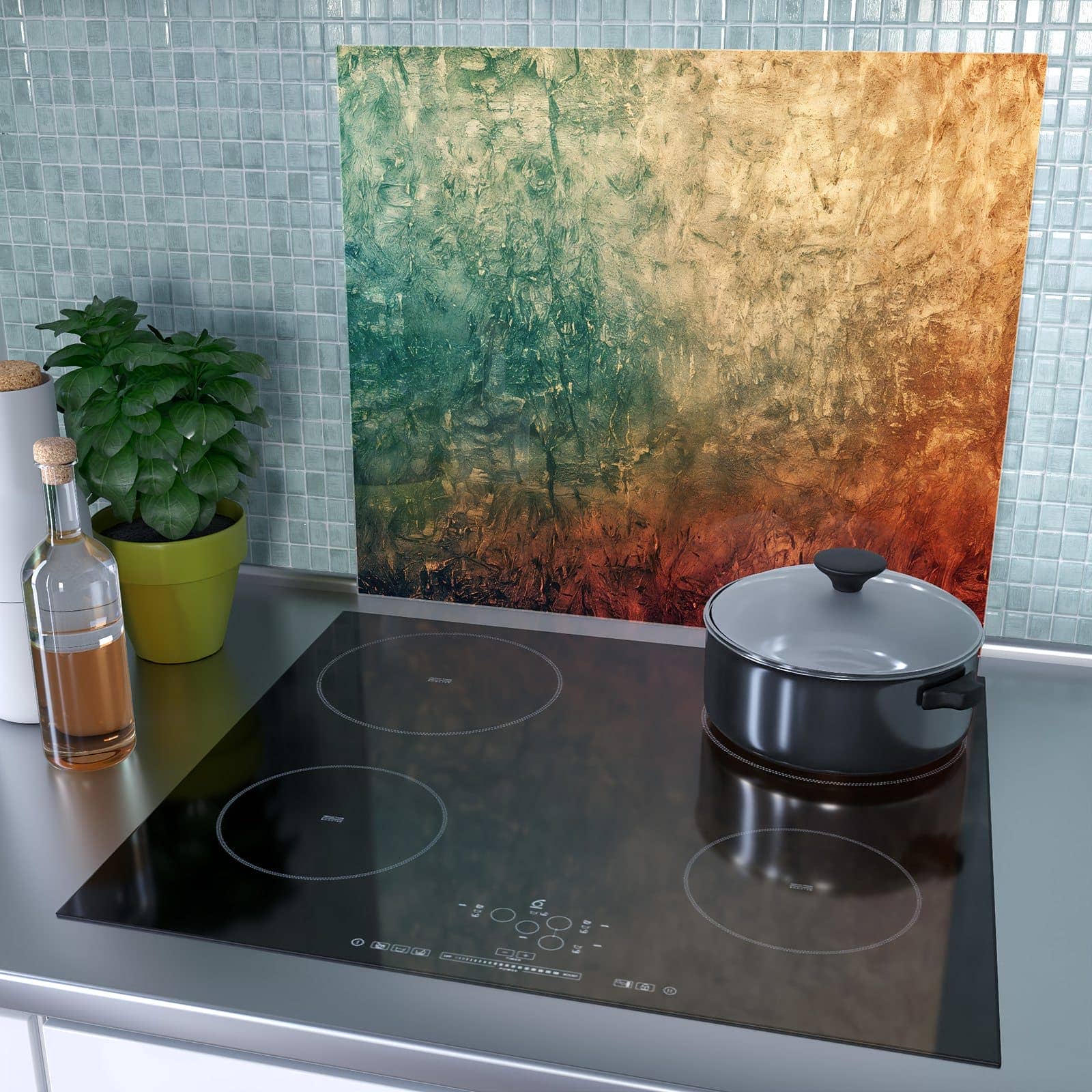 1-teilige Abdeckplatten für Ceranfeld mit Strukturierte Farbe-Motiv als Spritzschutz hinter dem Kochfeld