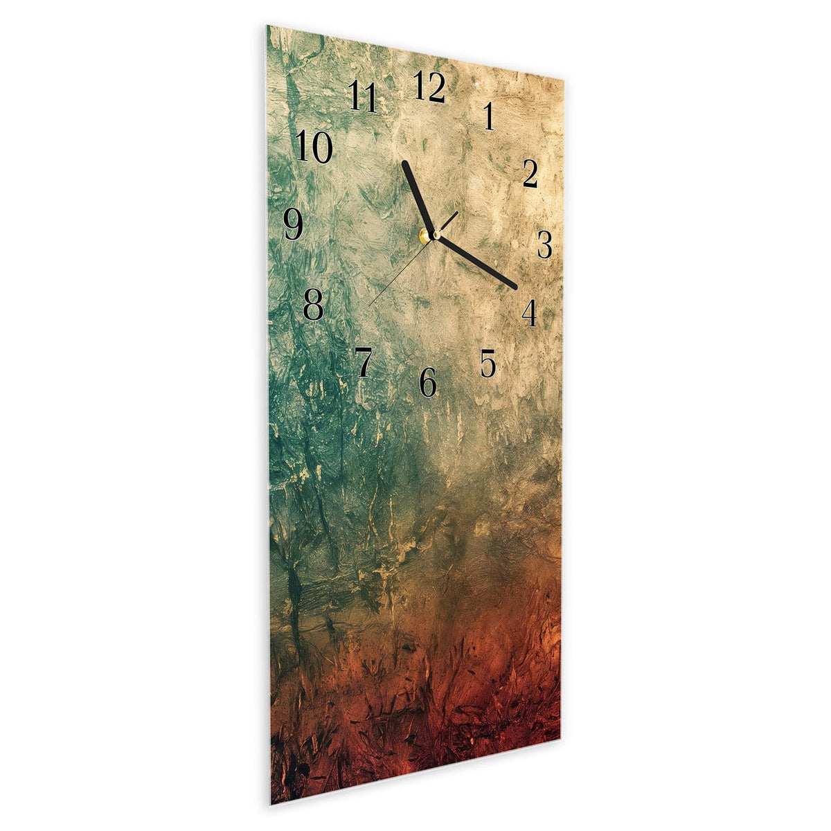 Vormontiert – mit Schwebeeffekt – Wanduhr Strukturierte Farbe aus Glas – Hochformat 30 × 60 cm