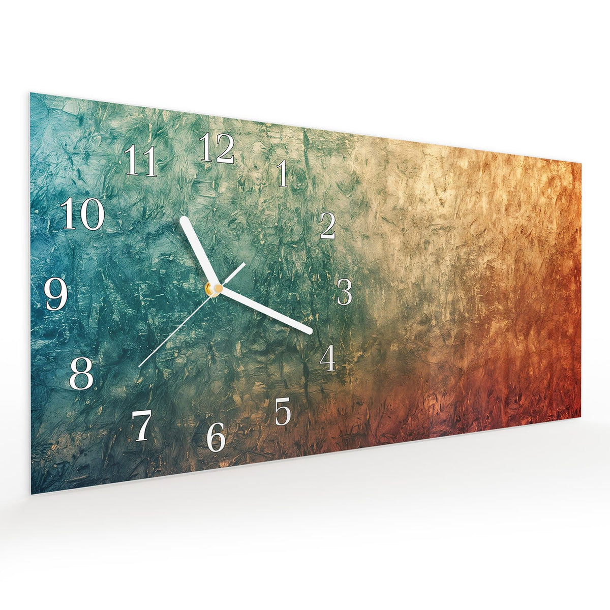 Vormontiert – mit Schwebeeffekt – Wanduhr Strukturierte Farbe aus Glas – Querformat 60 × 30 cm