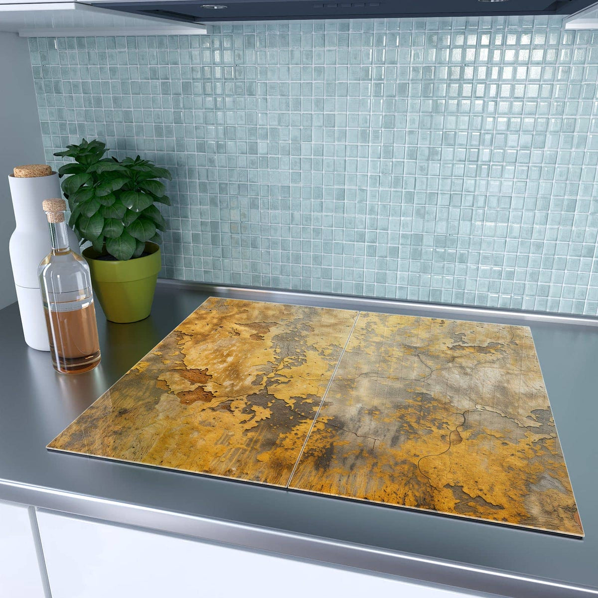 Herdabdeckplatte Gelbe Patina – Gelbe Patina mit abblätternder Farbe