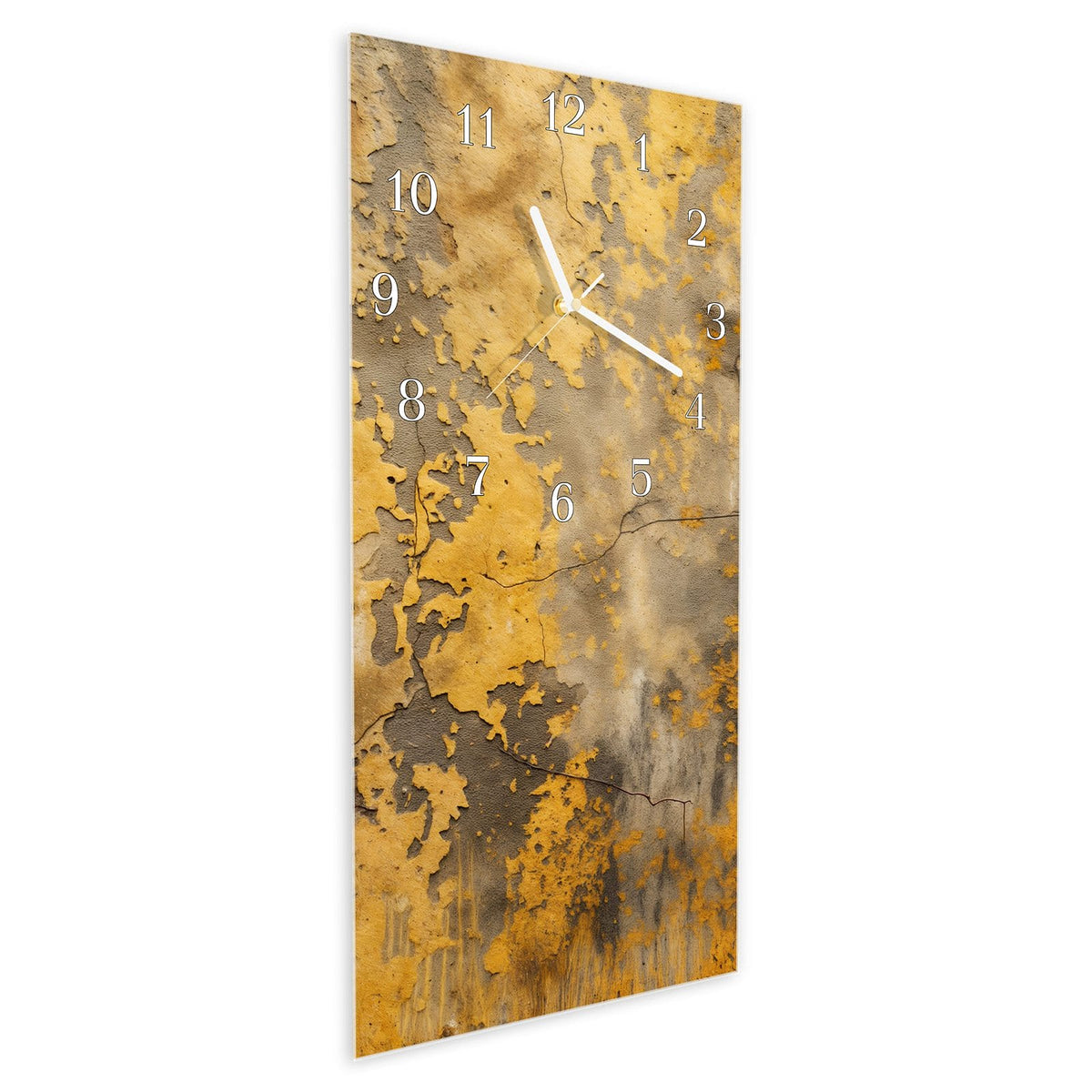 Vormontiert – mit Schwebeeffekt – Wanduhr Verwitterte Backsteinwand aus Glas – Hochformat 30 × 60 cm