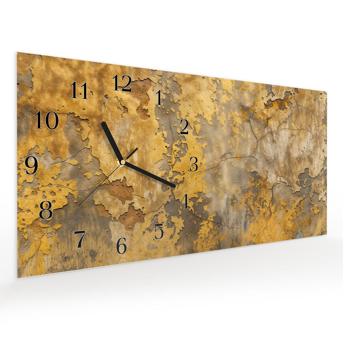Vormontiert – mit Schwebeeffekt – Wanduhr Verwitterte Backsteinwand aus Glas – Querformat 60 × 30 cm