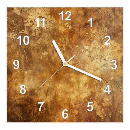 Wanduhr Quadratisch mit dem Motiv Risse in Ockerbraun