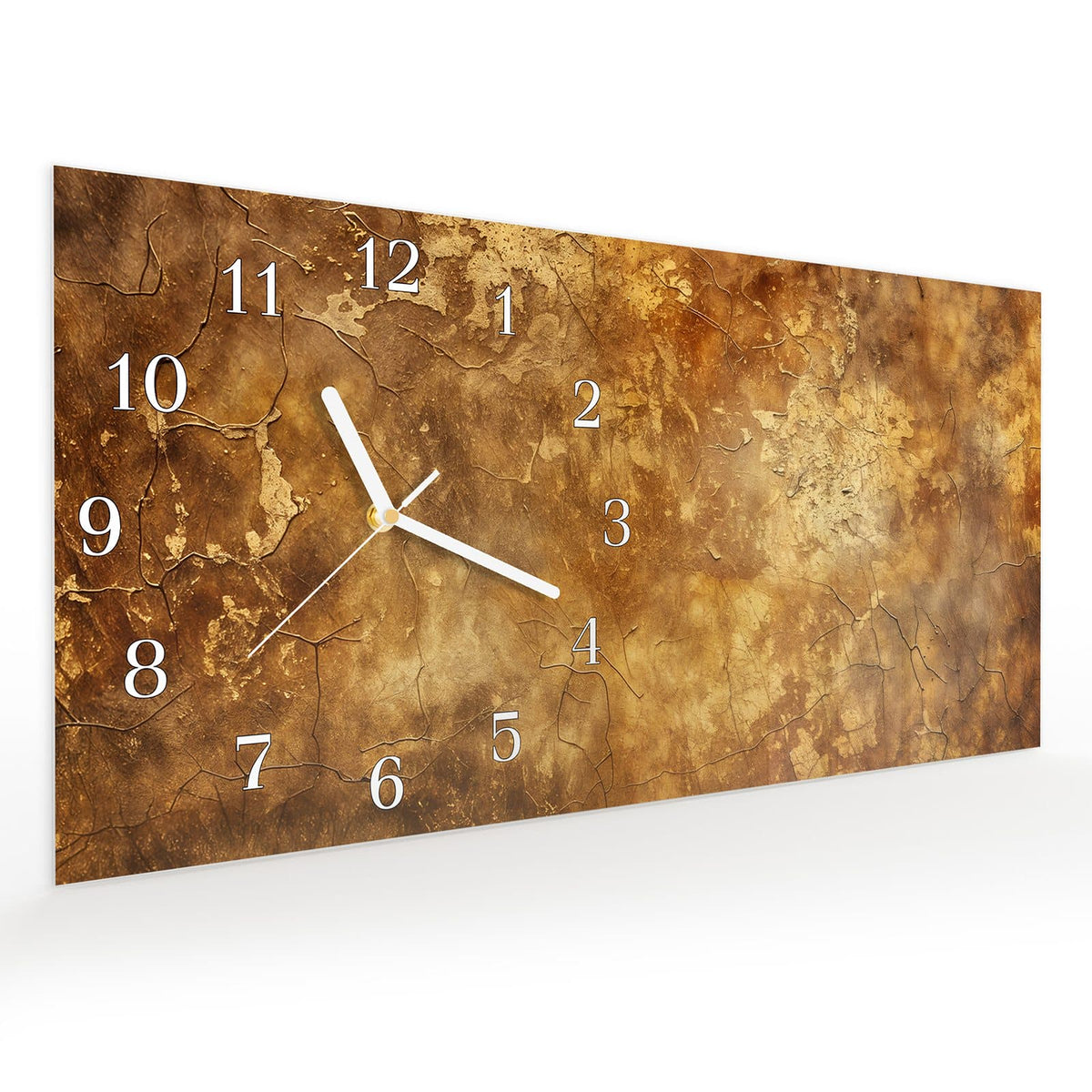Vormontiert – mit Schwebeeffekt – Wanduhr Verwitterter Putz aus Glas – Querformat 60 × 30 cm