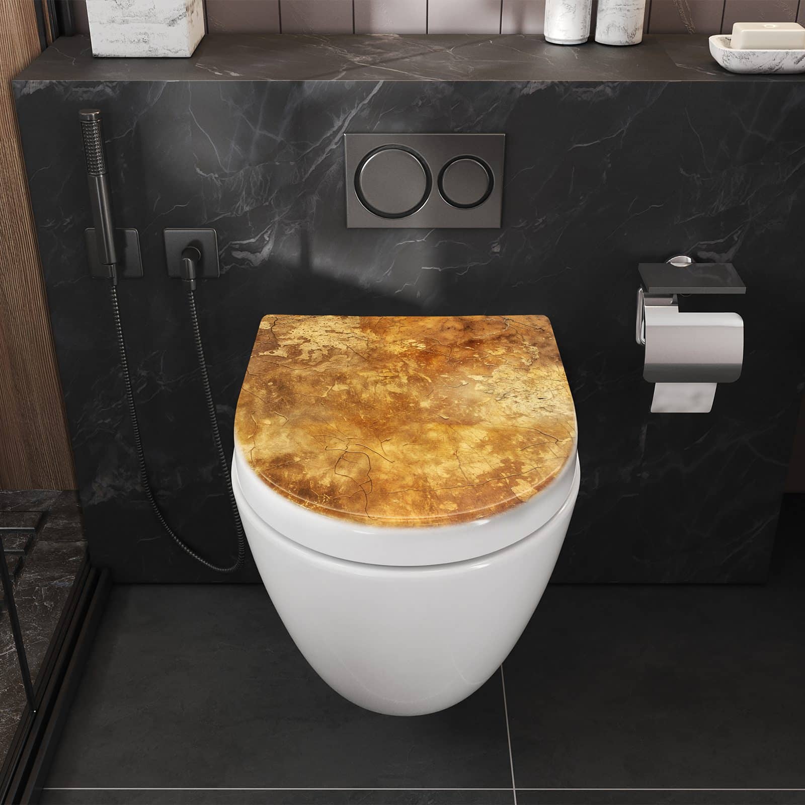 WC-Sitz mit Absenkautomatik Verwitterter Putz