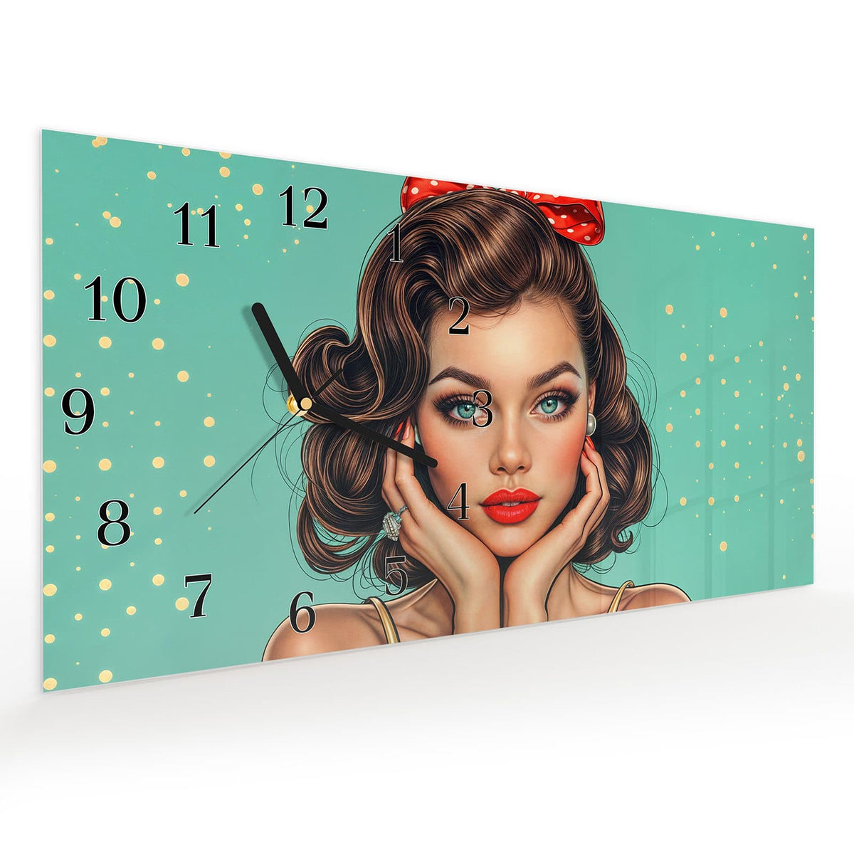 Vormontiert – mit Schwebeeffekt – Wanduhr Retro Schönheit aus Glas – Querformat 60 × 30 cm
