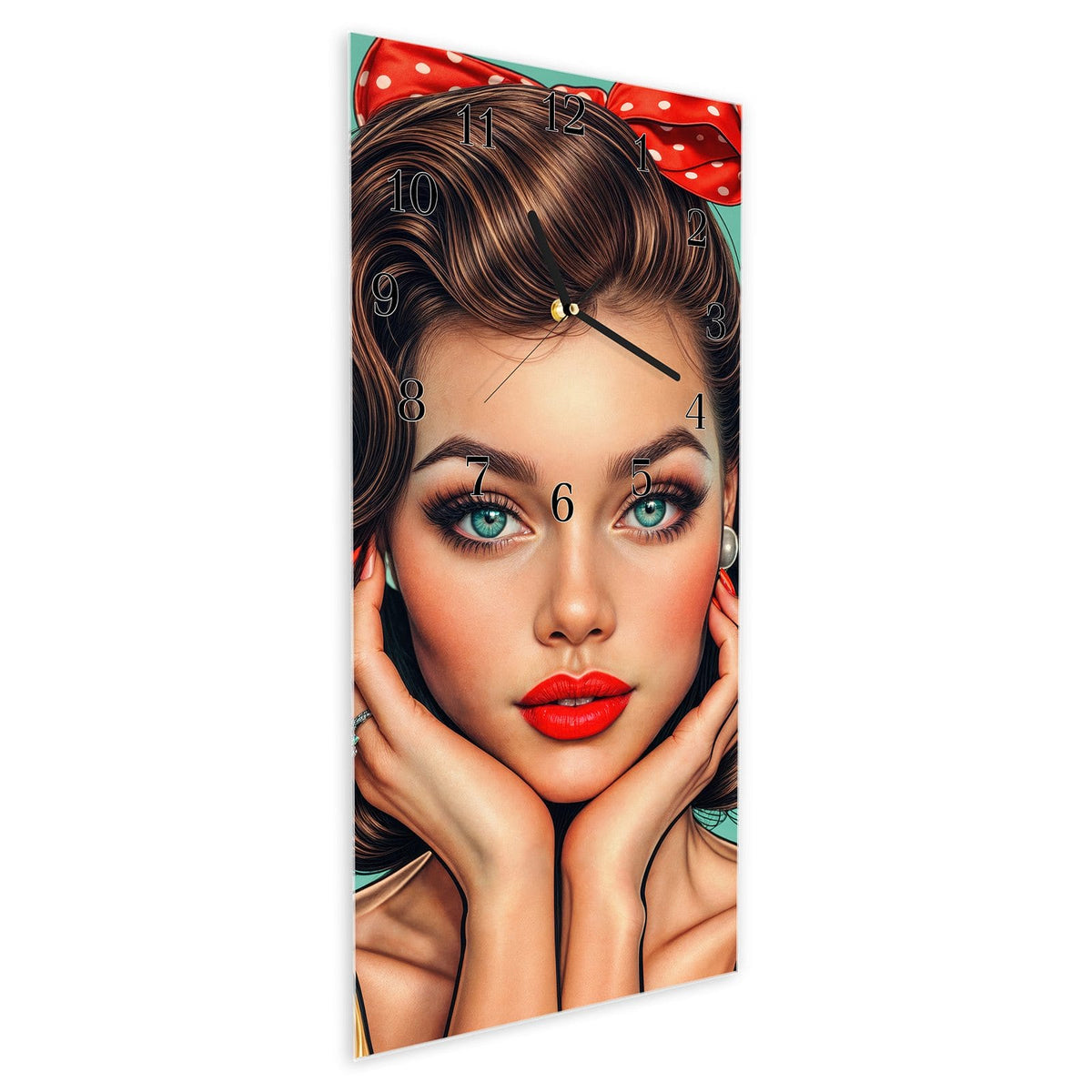 Vormontiert – mit Schwebeeffekt – Wanduhr Retro Schönheit aus Glas – Hochformat 30 × 60 cm