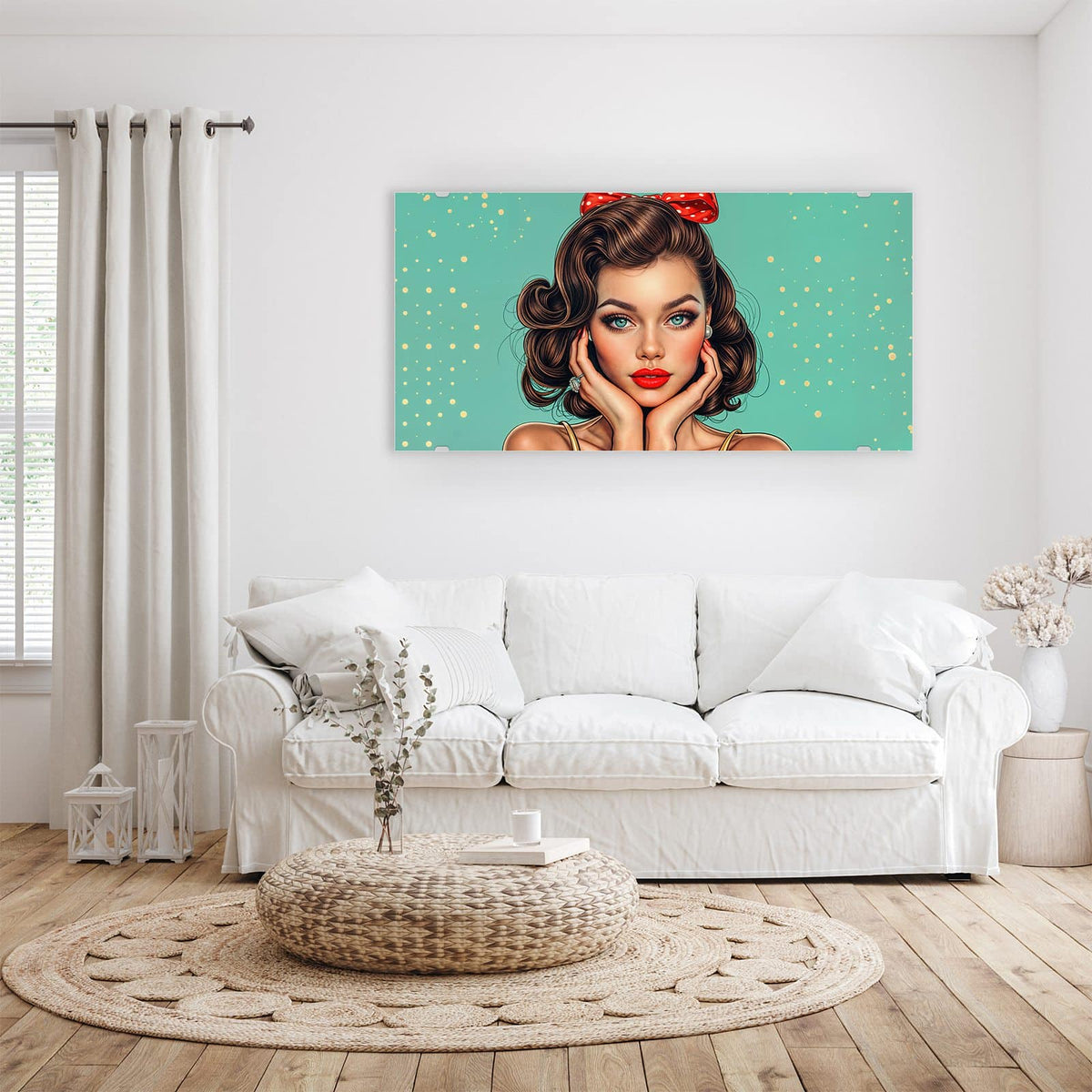 Aufhängung liegt bei – Motiv später wechselbar – Wandbild - Frau mit roter Schleife - Querformat