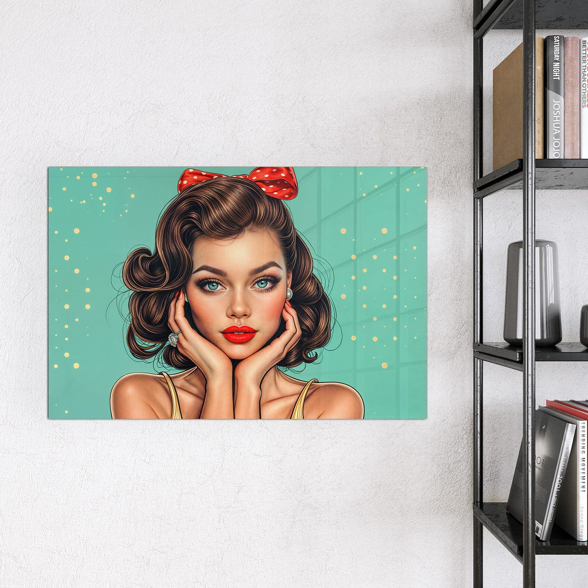 Magnettafel - Frau mit roter Schleife – Retro-Frau mit roter Schleife