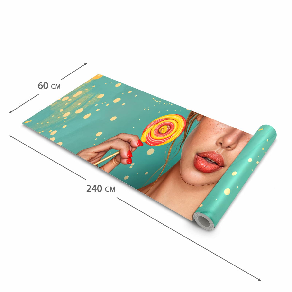 Rutschfester Küchenteppich mit Motiv Frau Mit Lollipop in der Grösse 80x300 cm für sicheres Aufbewahren