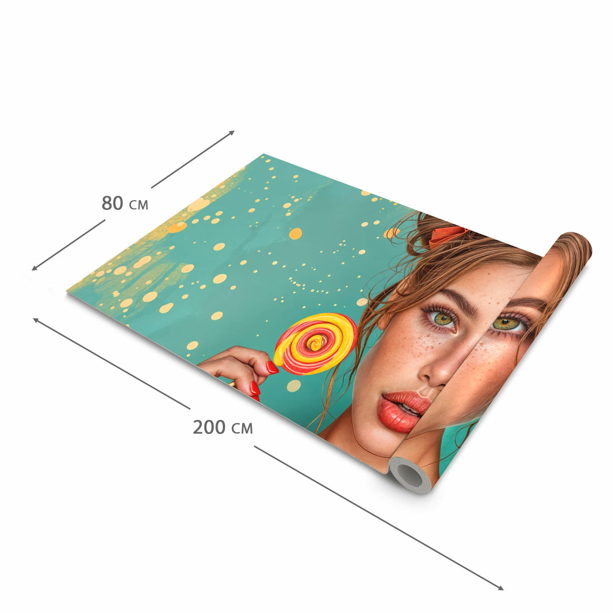 UV-beständiger Küchenläufer mit Motiv Frau Mit Lollipop in der Grösse 90x180 cm