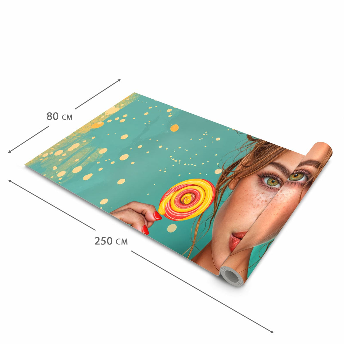 Rutschfester Küchenläufer mit Motiv Frau Mit Lollipop in der Grösse 90x180 cm für Trittkomfort