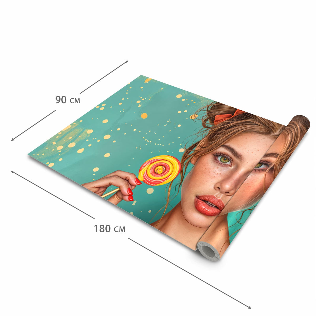 Schmutzabweisender waschbarer Küchenläufer mit Motiv Frau Mit Lollipop in der Größe 90x180 cm