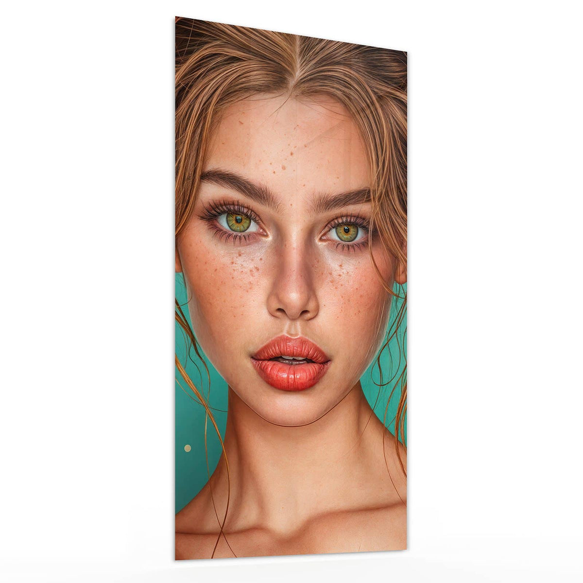Glasbild Frau mit Lutscher von der Seite, 4 mm Echtglas
