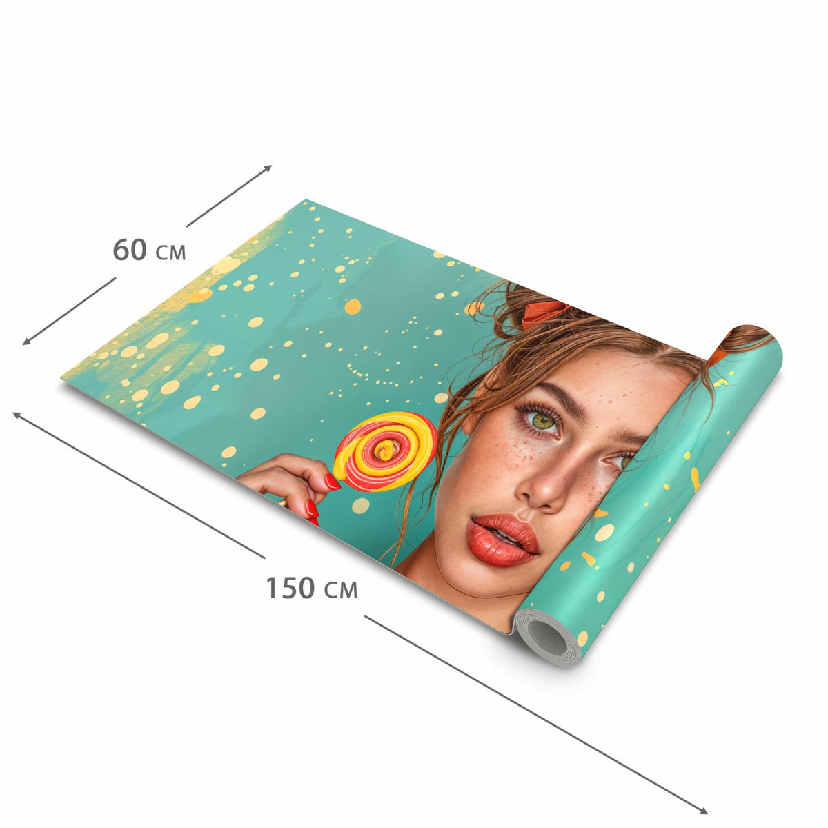 Farbbeständiger waschbarer Küchenteppich mit Motiv Frau Mit Lollipop in der Grösse 80x300 cm