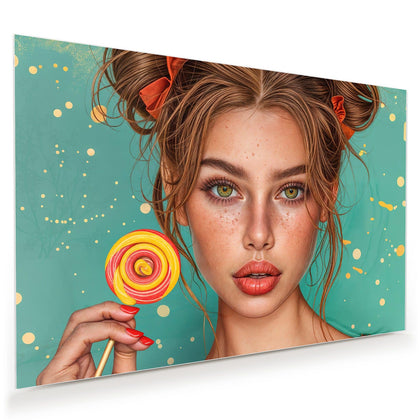 Wandbild mit dem Motiv Frau mit Lutscher