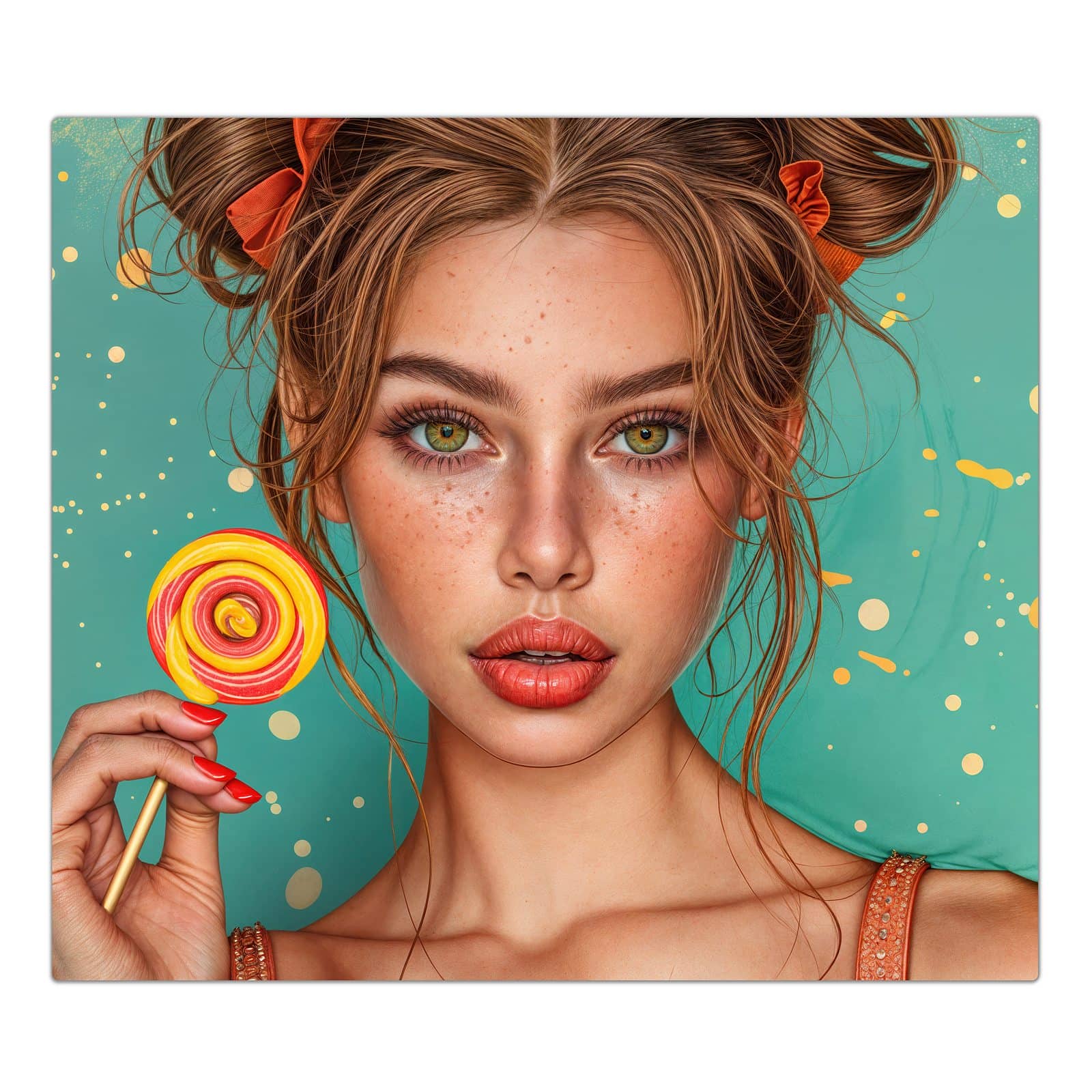 1-teilige Herdabdeckplatte mit Frau Mit Lollipop-Motiv in der Frontansicht #grösse_1-Teilig (60x52cm)