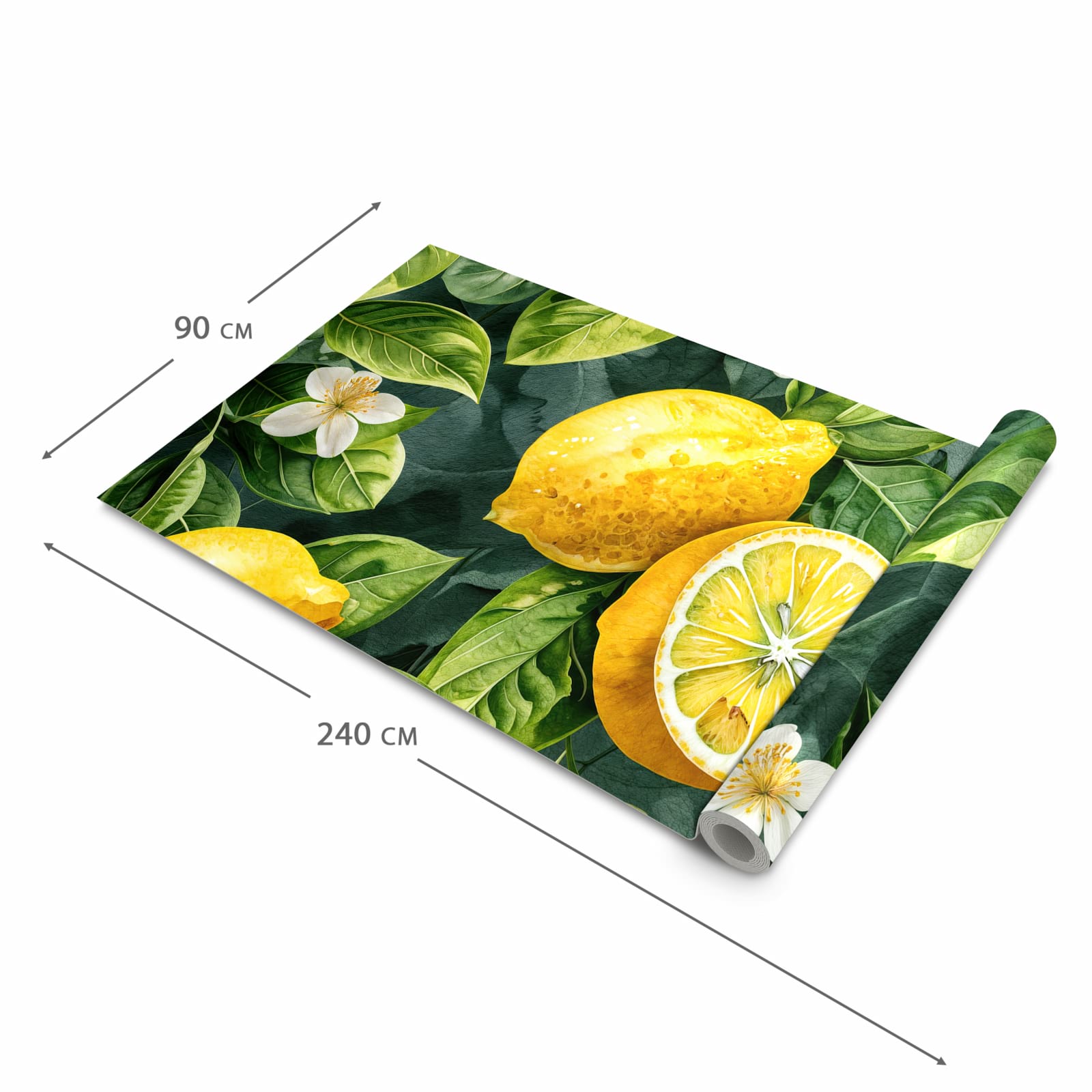 UV-beständiger rutschfester Küchenteppich mit Motiv Zitronenmuster in der Grösse 80x200 cm