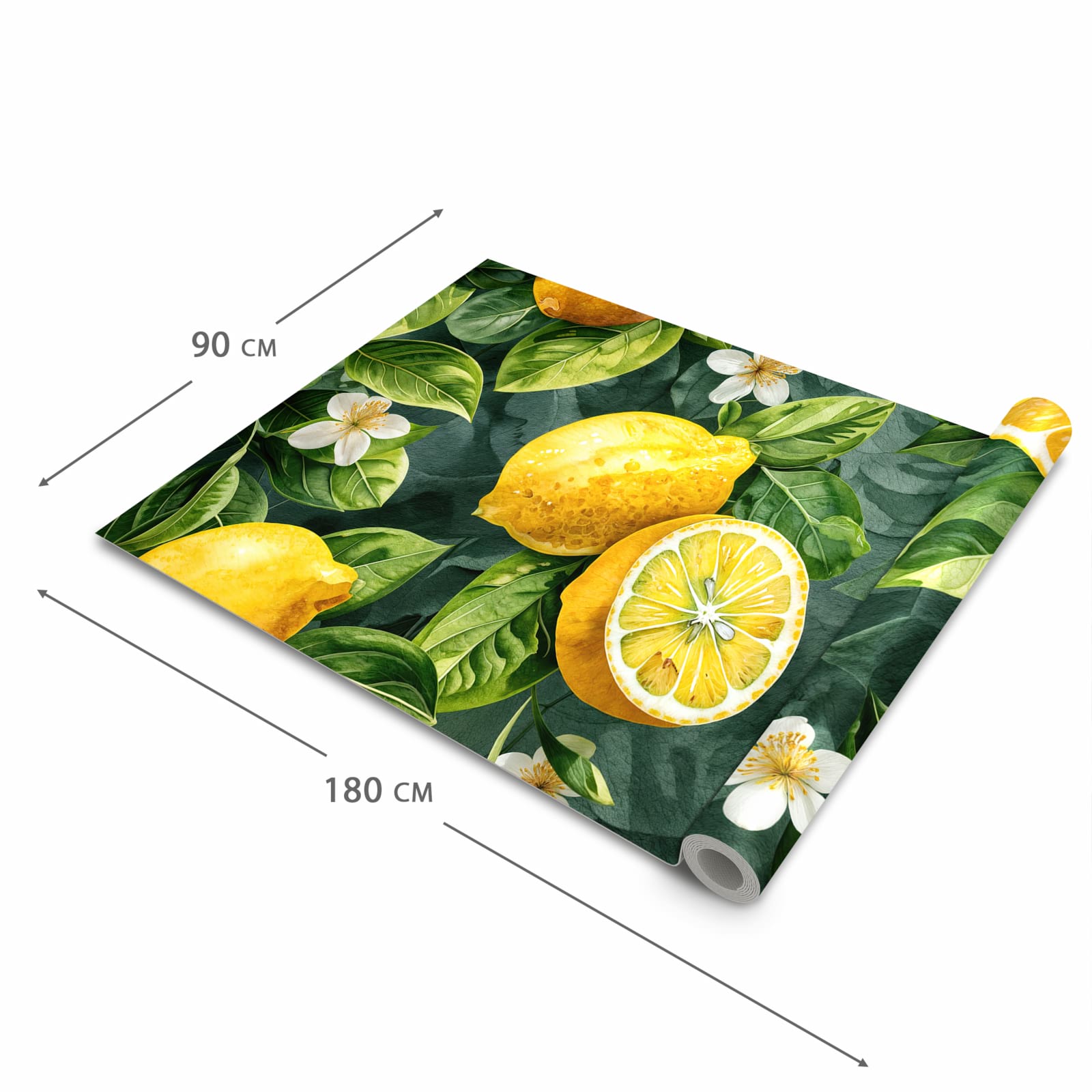 Abriebfester großer Küchenteppich mit Motiv Zitronenmuster in der Größe 80x200 cm