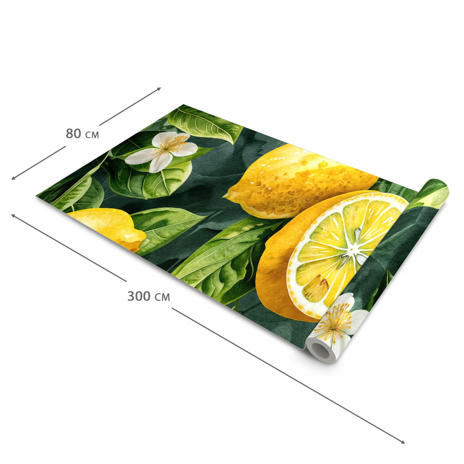 Geräuschdämpfender waschbarer Küchenteppich mit Motiv Zitronenmuster in der Größe 80x200 cm