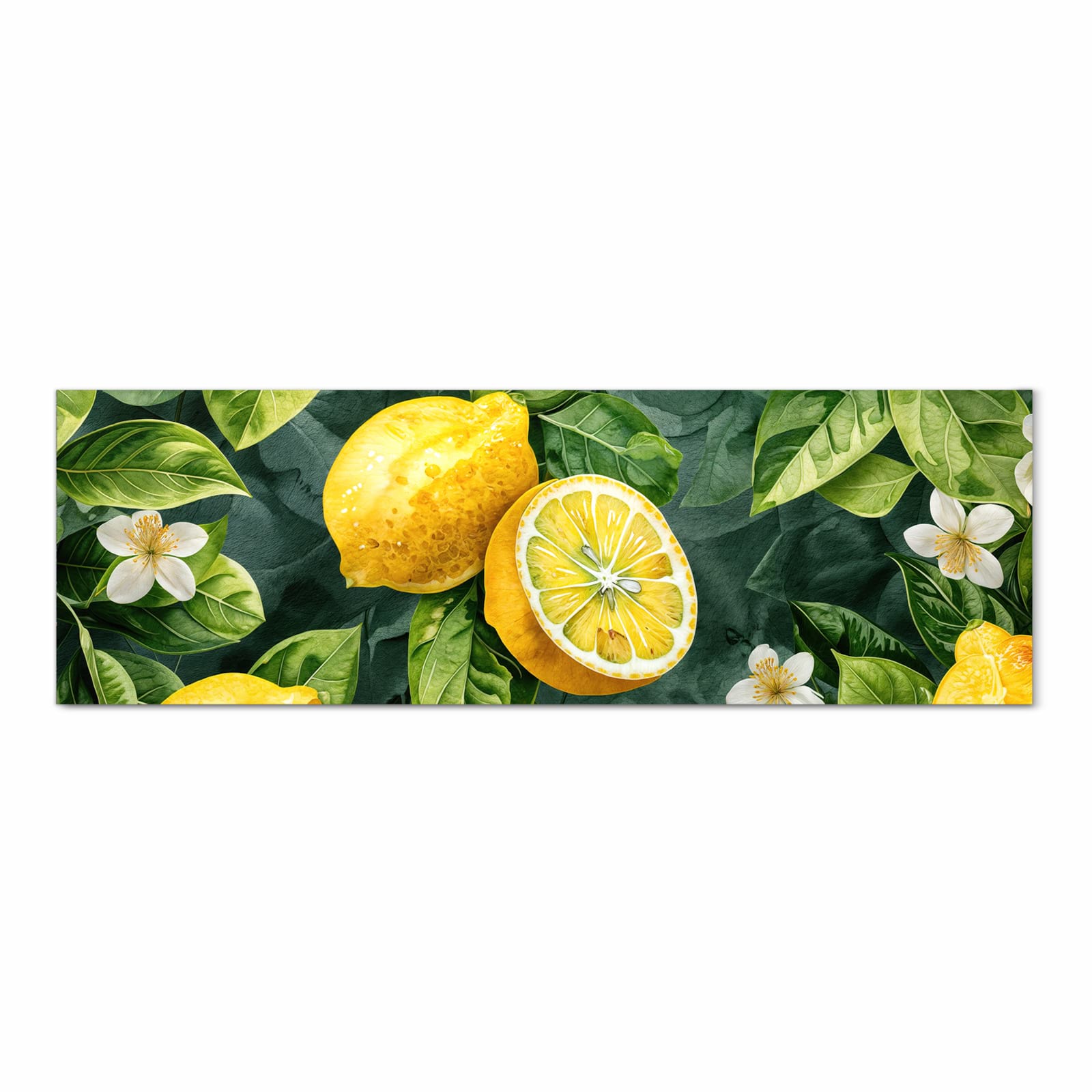 Pflegeleichter Küchenläufer mit Motiv Zitronenmuster in Frontansicht, rutschfest