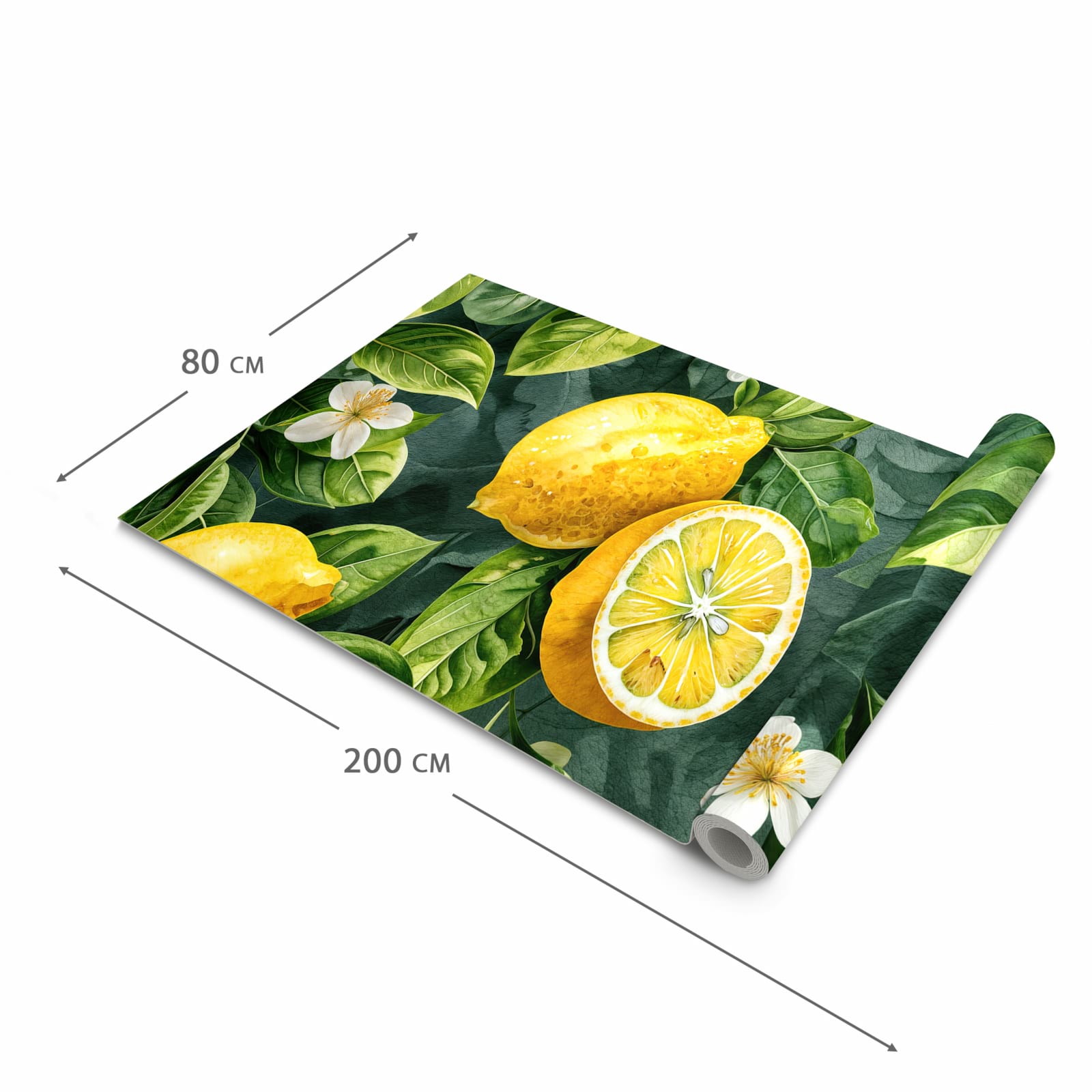 Formstabiler rutschfester Küchenteppich mit Motiv Zitronenmuster in der Grösse 80x200 cm