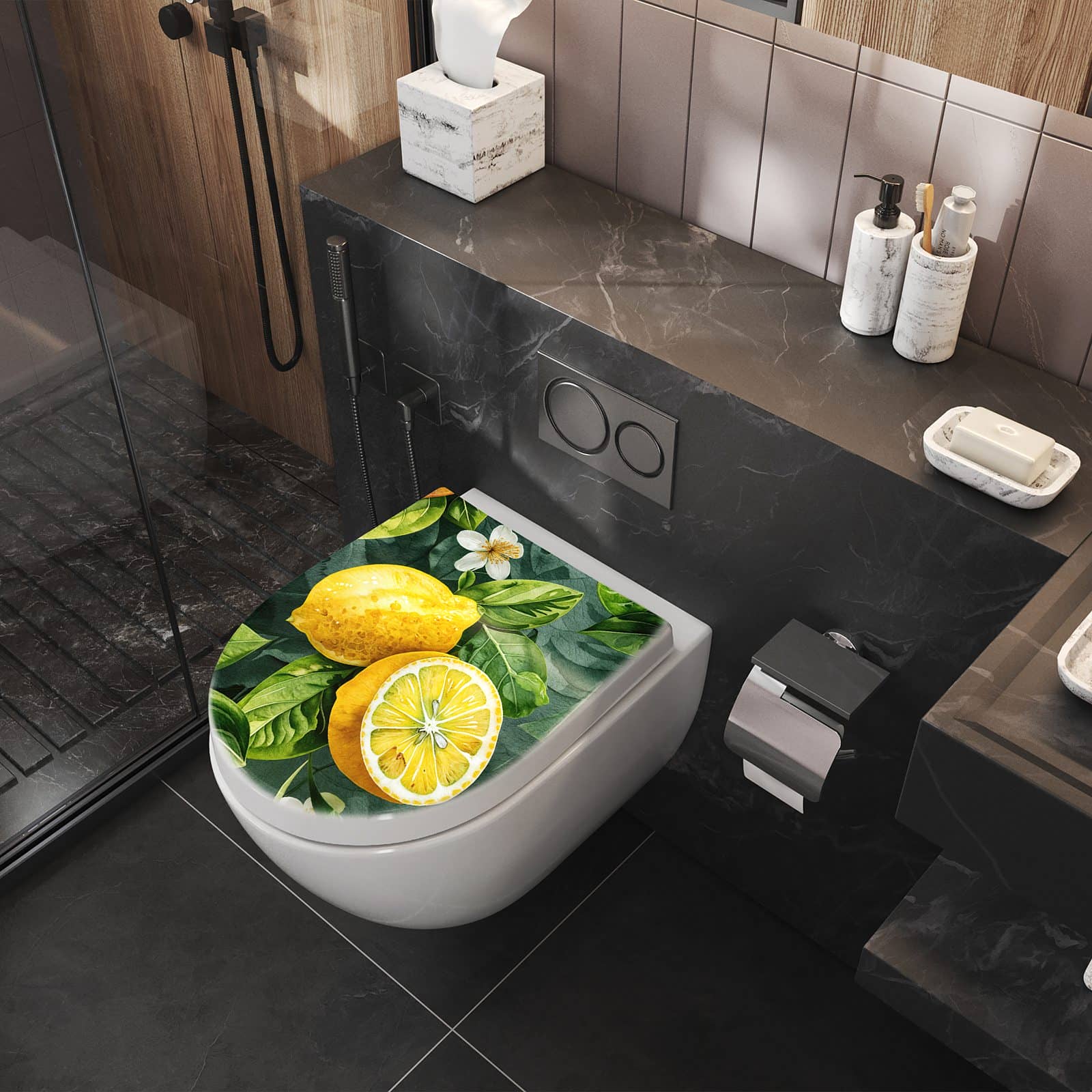 WC-Sitz mit Absenkautomatik Zitronenmuster