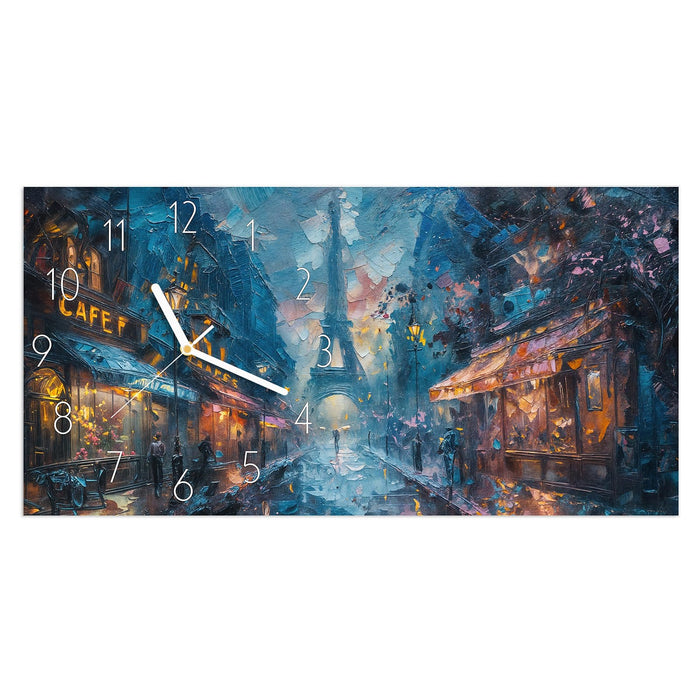Wanduhr Pariser Nacht aus Glas – Querformat 60 × 30 cm mit Ziffernblatt Elegant