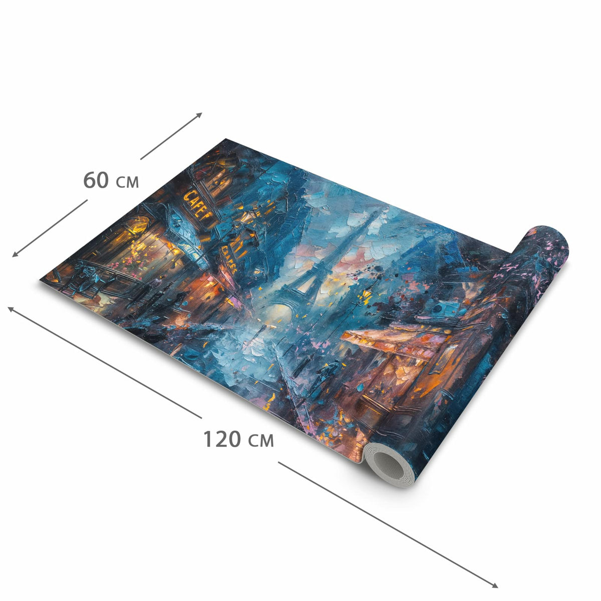 Pflegeleichter dünner Küchenteppich mit Motiv Pariser Nacht in der Grösse 80x300 cm