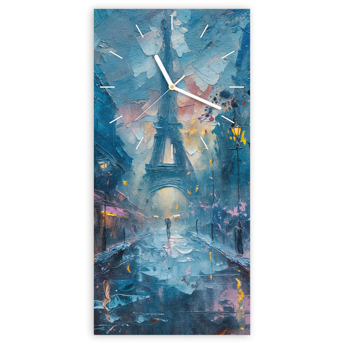 Wanduhr Pariser Nacht aus Glas – Hochformat 30 × 60 cm mit Ziffernblatt Linie