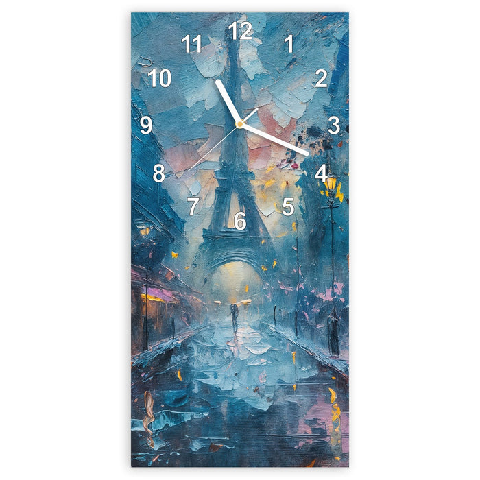 Wanduhr Pariser Nacht aus Glas – Hochformat 30 × 60 cm mit Ziffernblatt Modern