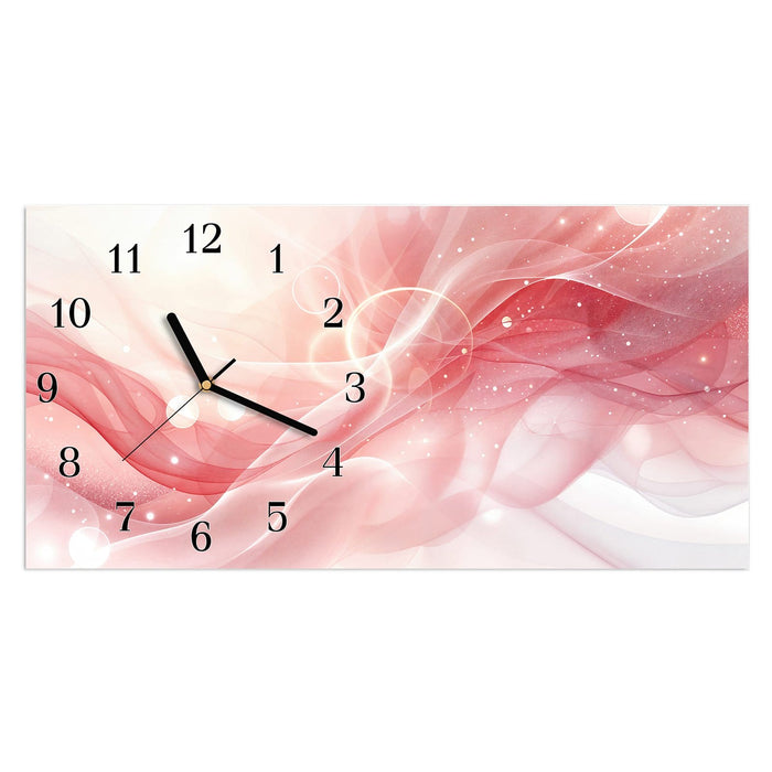 Wanduhr Rosa Seidenwellen aus Glas – Querformat 60 × 30 cm mit Ziffernblatt Klassisch